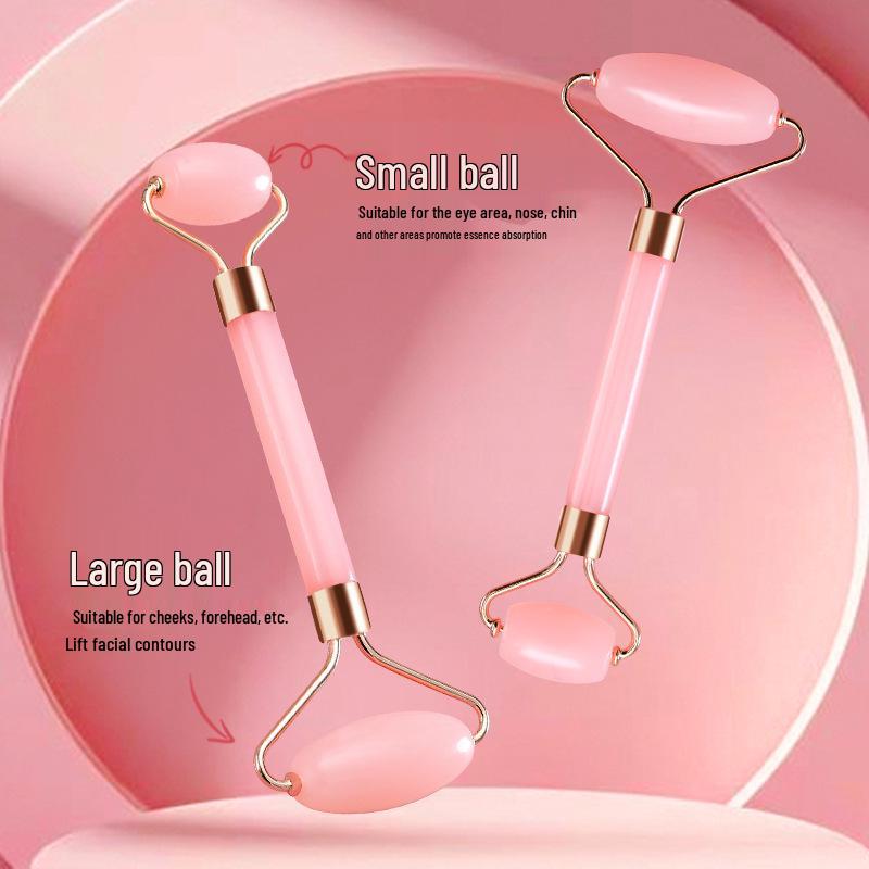 Rose Quartz Heart-Shaped Facial Massage Set with Dual-Head Roller & Board