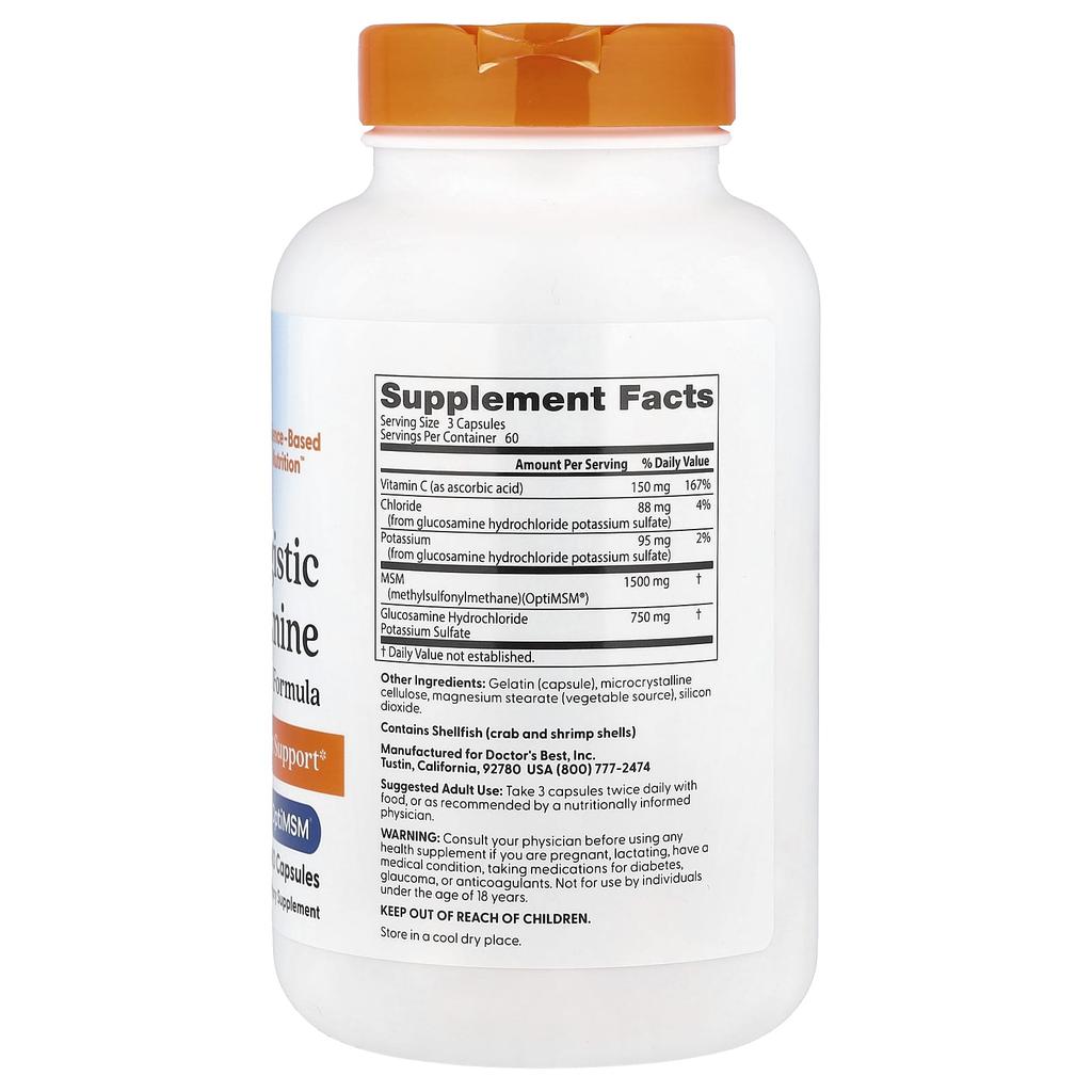 Doctor'S Best, Glucosamine MSM Formula with Synergy Effects with Optimsm®, 180 Capsules