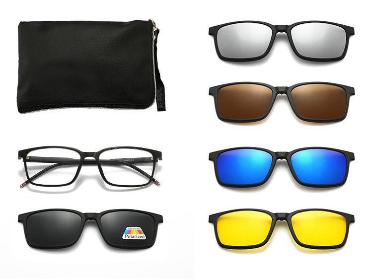 Clip-on Glasses Set: Includes 5 Polarized Lenses, Compatible with Myopia TR90 Retro Magnetic Sunglasses