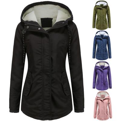 Women's Hooded Plus Velvet Corduroy Coat Ladies Winter Cotton Coat Thickened Mid-length Warm Jacket