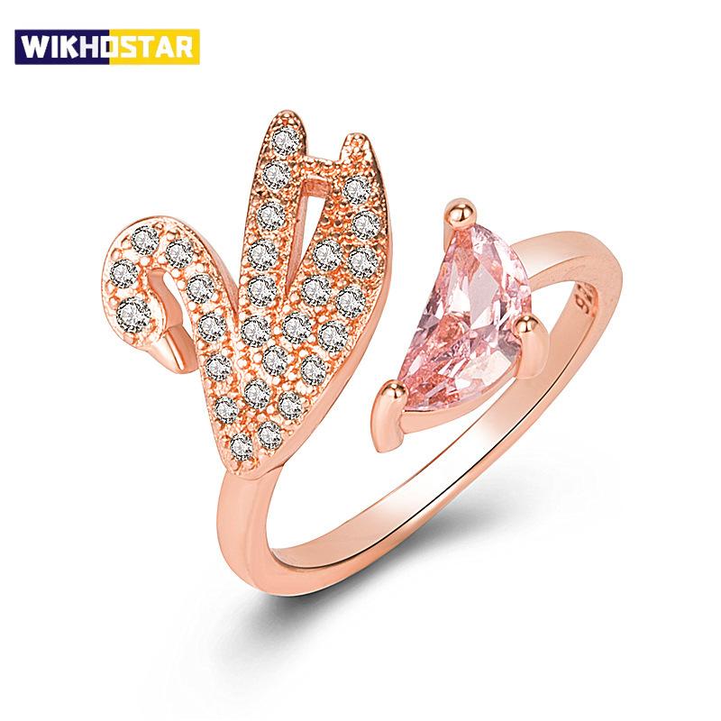 Crystals Rings For Woman Fashion Jewelry High Quality Zircon Rose Gold Silver Little Swan Open Ring