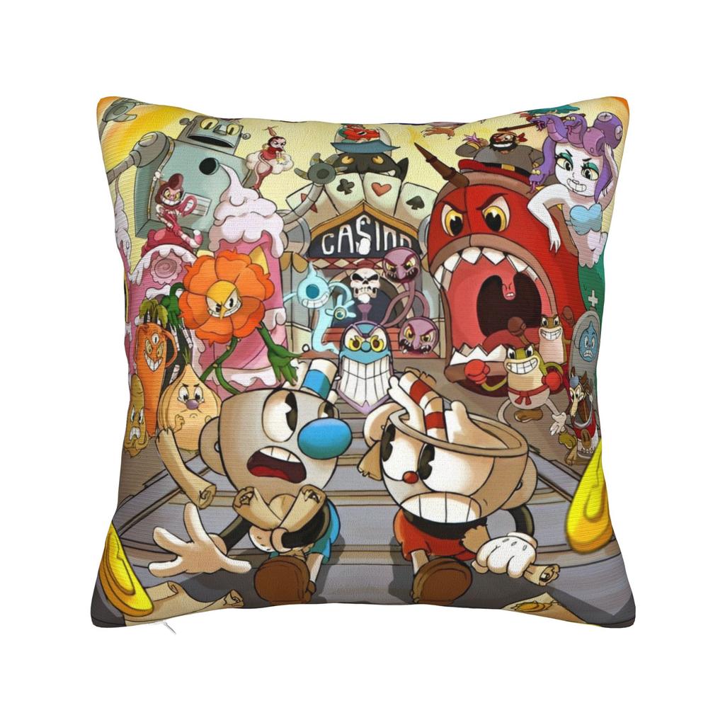 Game Cupheads Square Pillow Cases Mugman Cushion Cover Fashion Zipper Decor Pillowcase for Home Cm