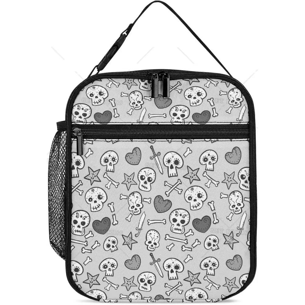 Cute Gothic Skull Insulated Lunch Bag Portable Lunch Box Reusable High Quality and Large Quantity Tote Bag for Women Men