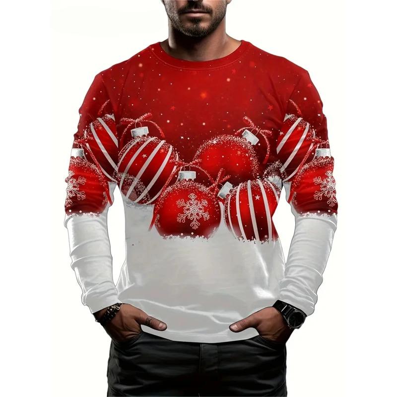 2026 New Autumn/Winter Christmas Muscle Printed T-shirt for Men's Casual Street 3D Printed Top Christmas Long Sleeve O-neck