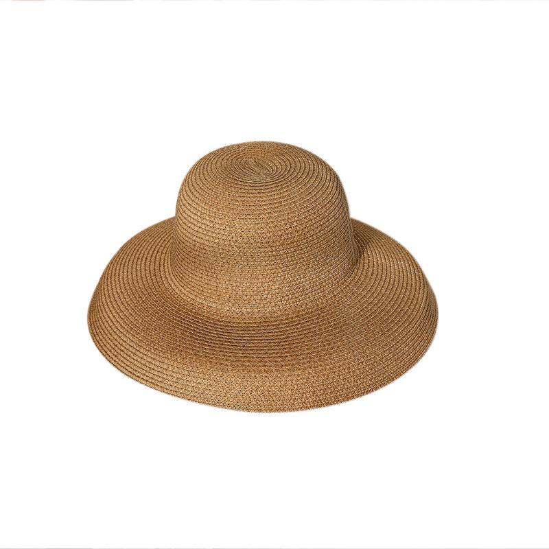Solid Hepburn Style Elegant Straw Hat, Vintage Sun Protection Beach Woven Sun Hat for Women