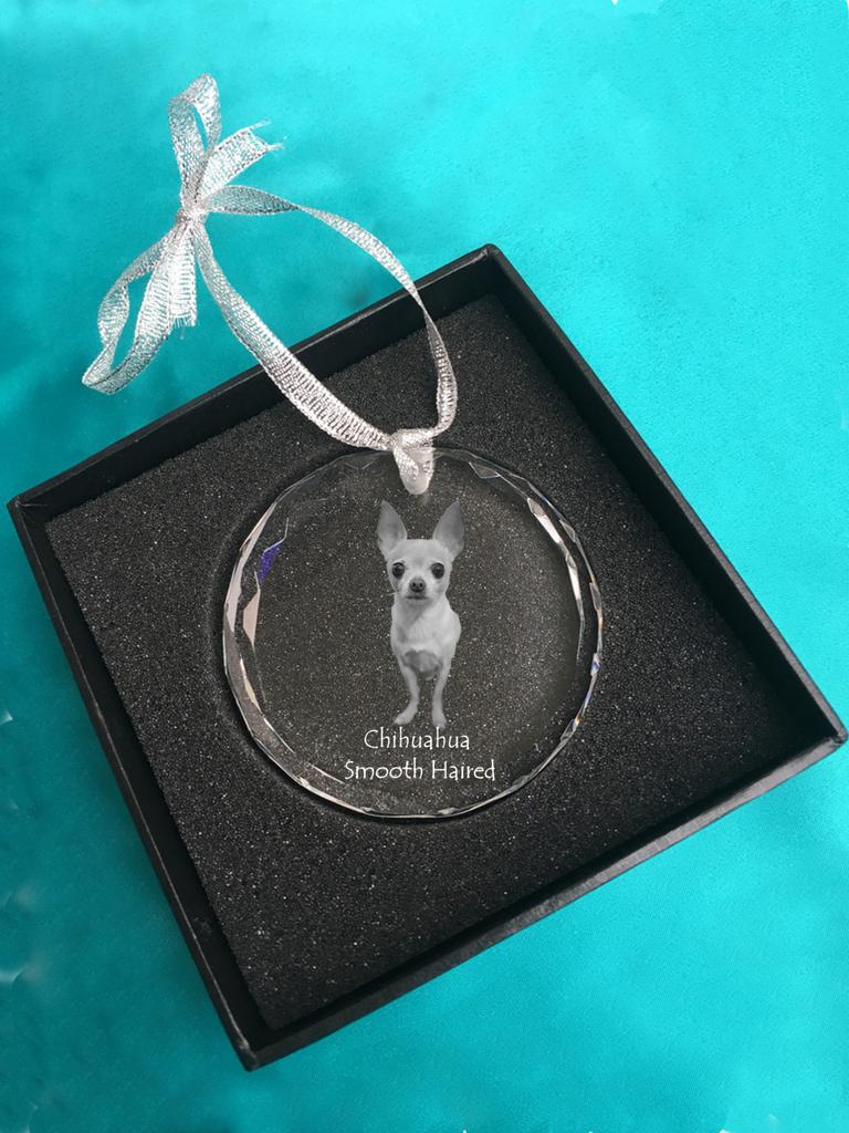 Chihuahua long-haired - crystal bauble with a photo, dog photo in crystal, personalized Christmas tree ornament by Art-Dog brand