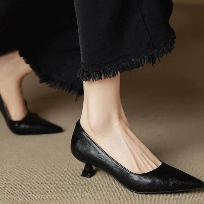 Women's Cow Leather Pointed Toe Slip-on Pumps High Quality Soft Comfortable Elegant Ladies  Thin High Heel Slim Dress Shoes