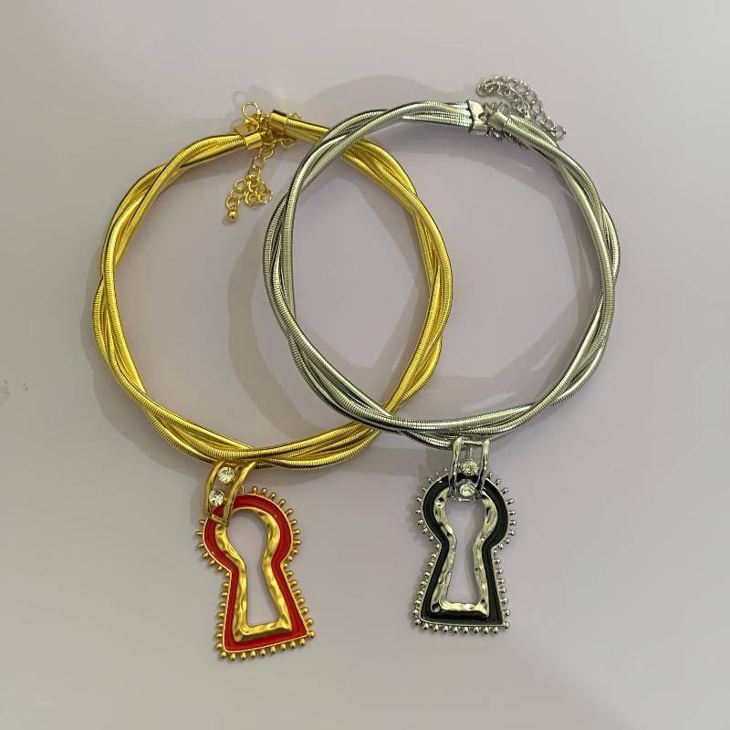 Colar Brincos Pingente Buraco de Fechadura Esmaltado Vintage Camada Múltipla Pingente Torcido Gargantilha Brincos de Moda Colares Joias Presentes