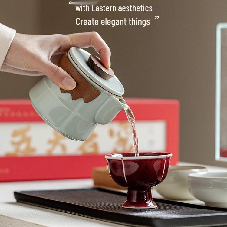 Palace Museum Five Famous Kilns Tea Cup Gift Set for Elders, Clients, Teachers, Dad's Birthday, New Year