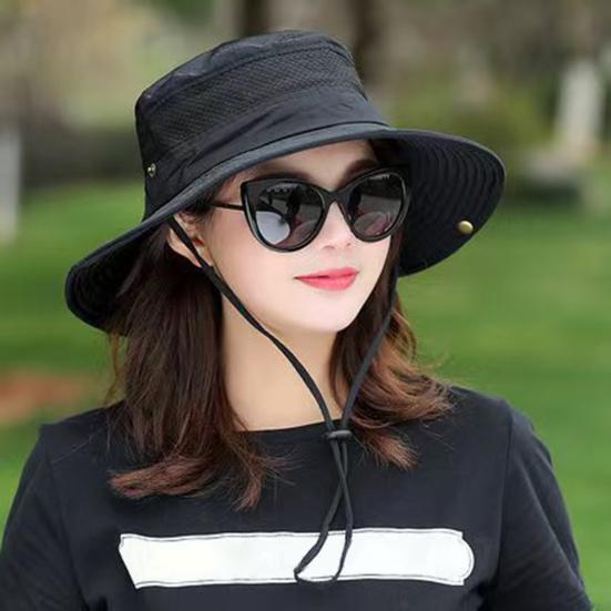 Fisherman Hat Wide Brim Breathable Mesh Sun Hat with Adjustable Drawstring Outdoor Climbing Fishing Hat