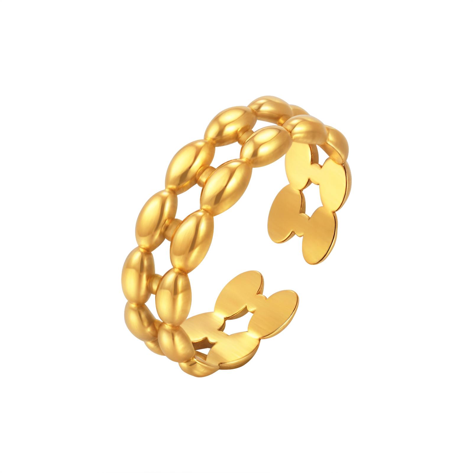 

Double Row of Oval Opening Ring for Women,Gold Plated Geometric Stainless Steel Rings,Chic Jewelry Gifts