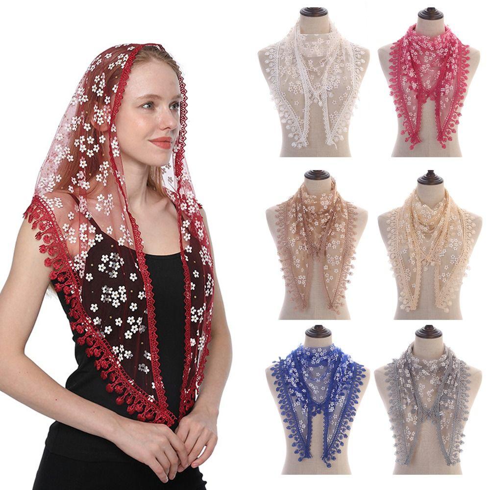 Hollow Women Tulle Shawl Flower Wedding Bridal Shawl Fashion Mantilla Lace Veil for Church