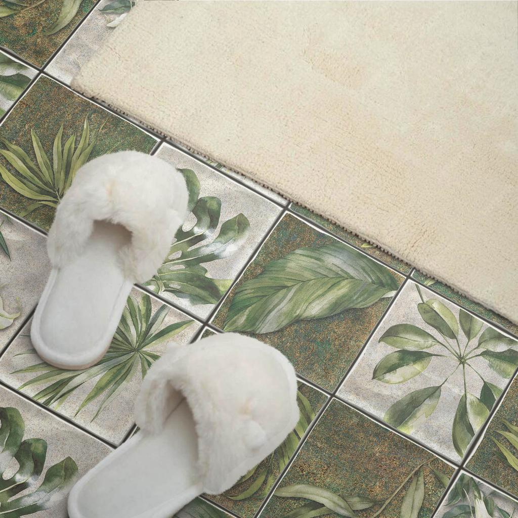 Self-Adhesive Vinyl Tiles with Leaf Print In Nature Mosaic 6x60x30 Cm