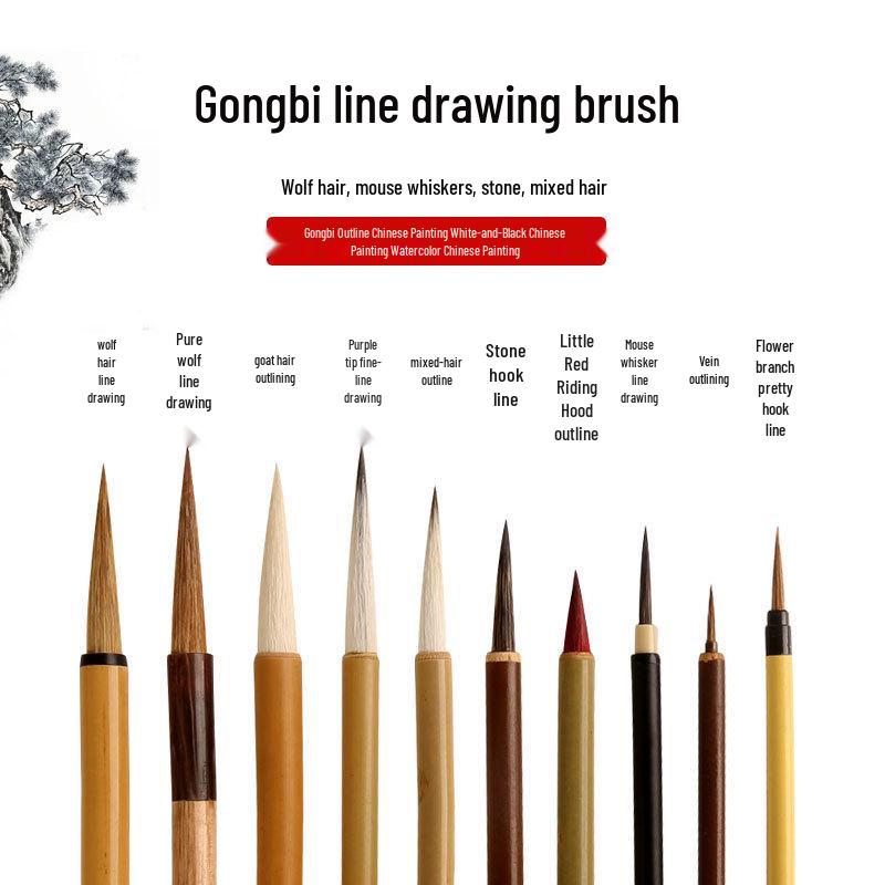 Shinjintai Brush Set: Wolf and Red Hair Brushes for Flower & Bird Freehand, Watercolor, Chinese Painting, Line Drawing, & Small Regular Script.