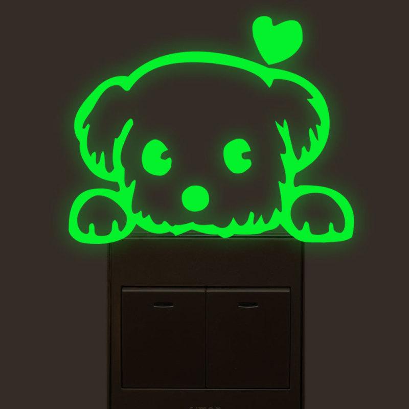 Waterproof Luminous  Switch  Sticker Cartoon Cute Cats Dogs Pattern Decorative Wall Decals For