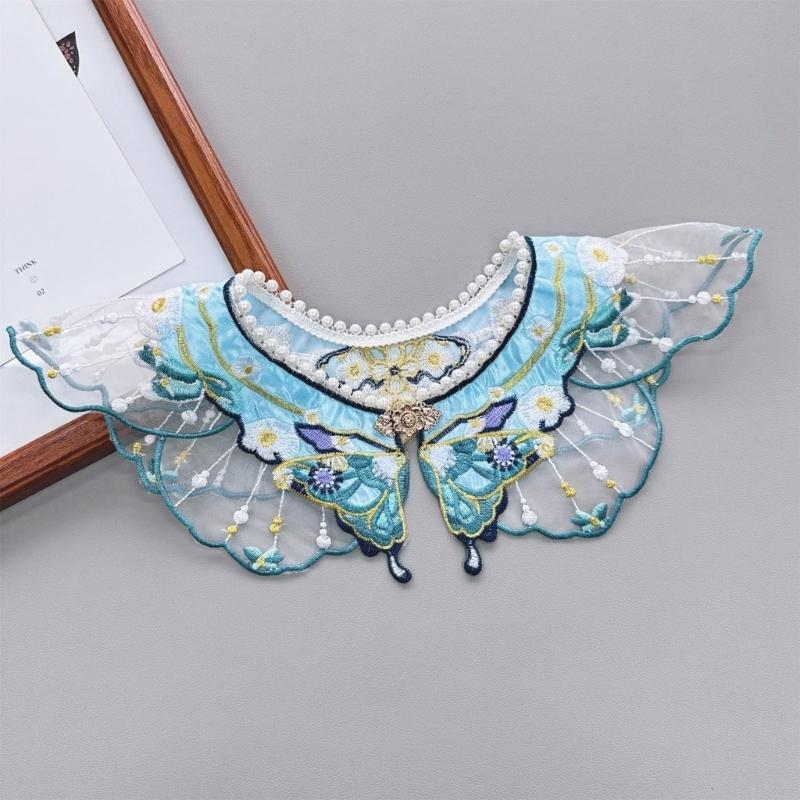 Hanfu Shawl False Collar Yunjian Embroidery Pearls Floral Detachable Collar Traditional Chinese Hanfu Accessories
