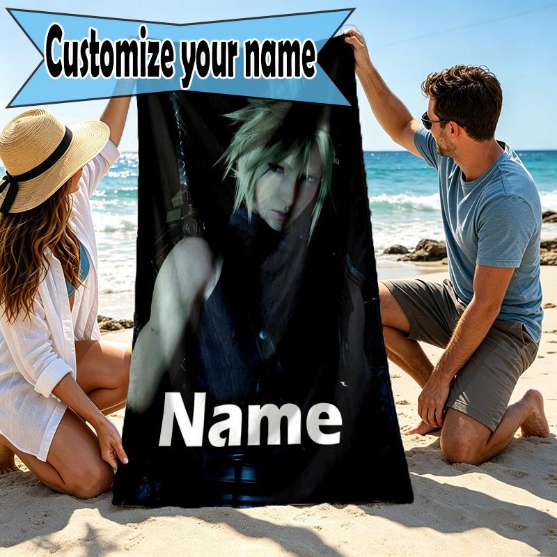 Custom Name Personalized Final Fantasy Print Beach Towel, for Trip Camping Beach Party Home Decor, Birthday Gift for Family & Friends