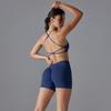 Seamless Solid Color Cross Beauty Back High Elastic Tight Sports Underwear Yoga Suit Running Fitness Two-piece Set