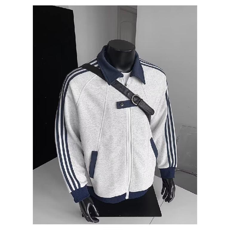 Men's Striped Varsity Jacket Color Block Zip Up Sweatshirt Couple Coat