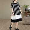 Short sleeve Plus size vintage Stripe patchwork new in dresses for women casual loose long summer dress