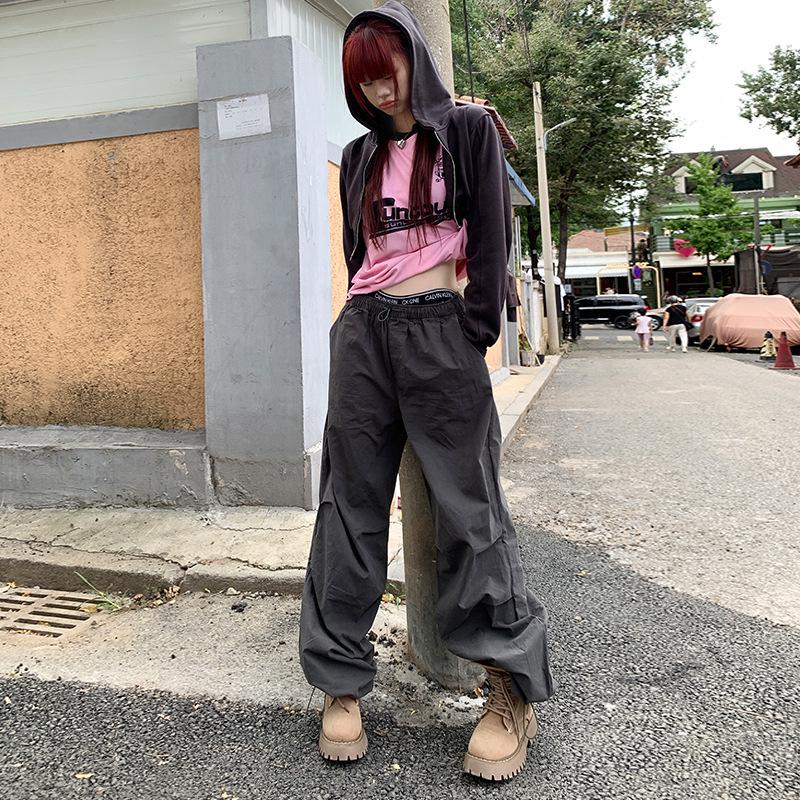 American-Style Women's Wide-Leg Overalls: Trendy Elastic Waist, Loose Drape Casual Pants for Autumn 2023