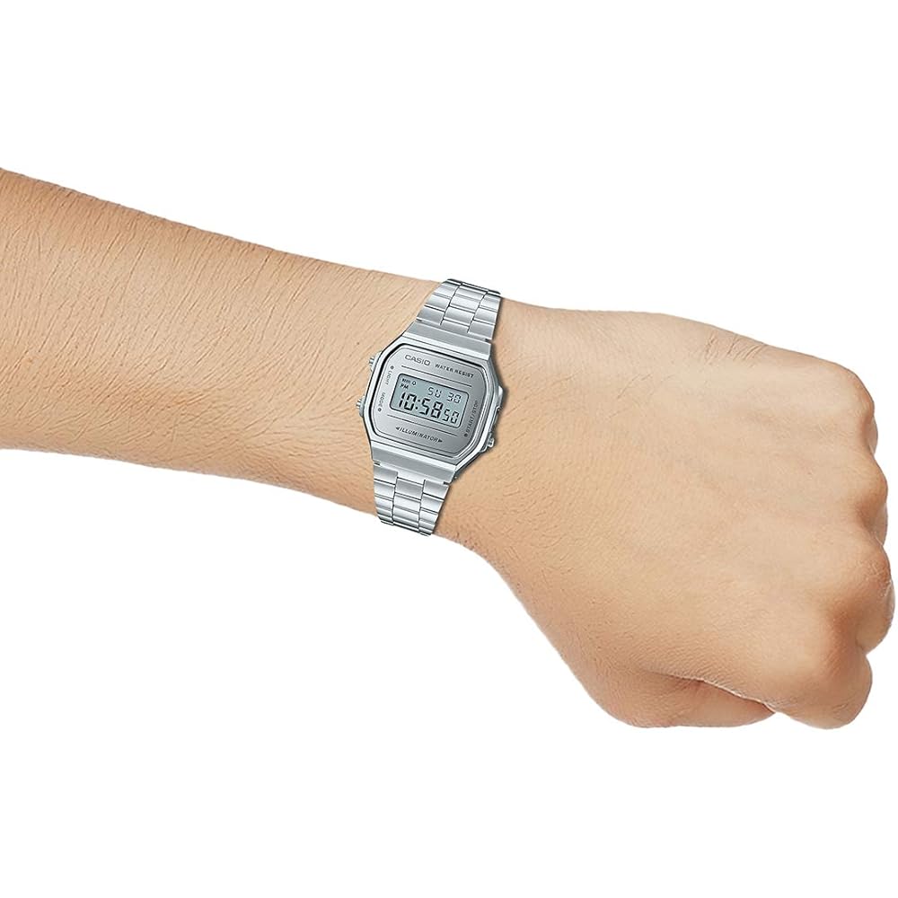 Casio A168WEM-7D Digital Watch Stainless Steel Band Water Resistant Retro Style