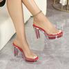 10.5cm Peep Toe Slippers Thin Heel Platform Slip On Casual Outdoor Women Shoes LFD-19866-F7