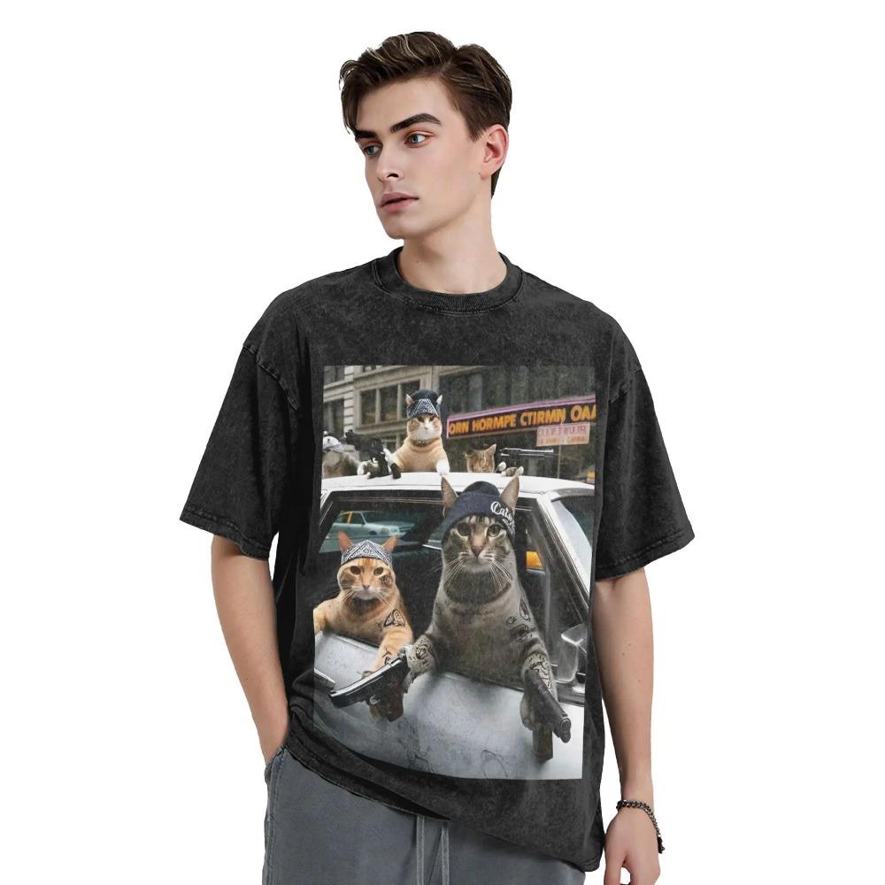 Pánská zábavná kočičí parta meme grafická trička topy plážová vintage trička s krátkým rukávem tričko s kulatým výstřihem populární vzor tričko dropshipping