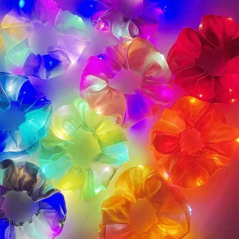 LED Luminous Scrunchies Hairband Ponytail Holder Headwear Elastic Satin Hair Bands Girl Hair Accessories for Party