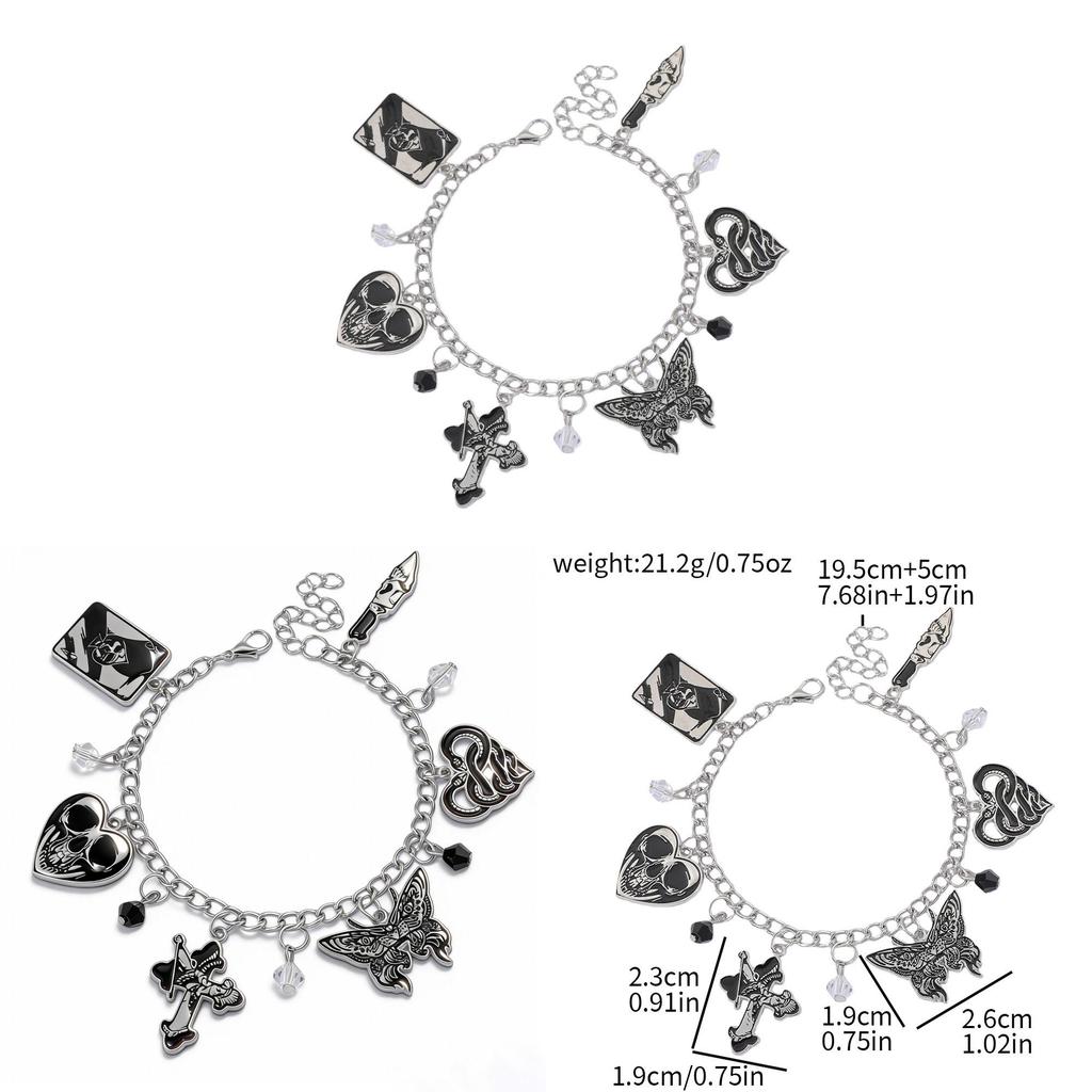 Goth Skull Hand Chain With Cartoon Style Alloy Drop Jewelry For Men Women Gift Item