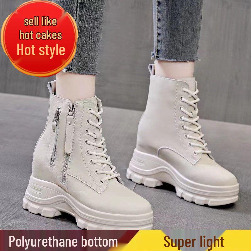 2025 Autumn Women's Genuine Leather Hidden Heel Martin Ankle Boots - Versatile Style with Thick Sole for Petite Sizes.