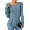 Autumn Winter Solid Color Round Neck Button Long Sleeved Loose T-shirt Top for Women Shirt