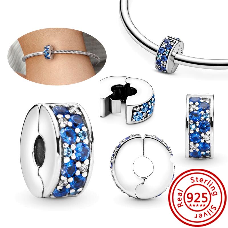 Fit Original Pantaro Charms Bracelet DIY Zircon 925 copper Blue Angel Wings Feathers Crown Star Moon Sun Clip Heart Shiny Beads