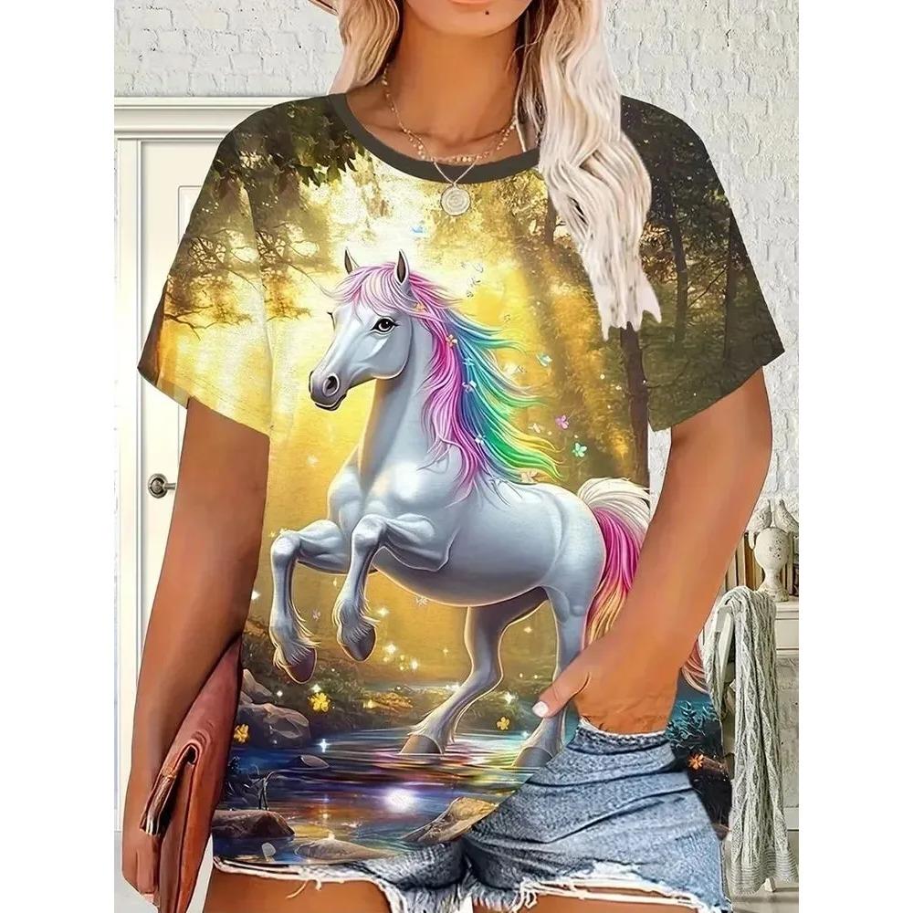 Women's T-shirt 3D Pattern Printed Casual Short Sleeved O-Neck Top Fashionable Street Women's Clothing