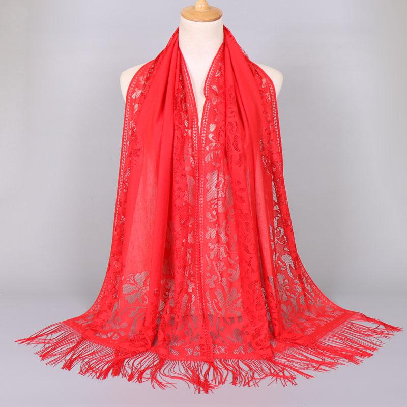 Embroidery Lace Woman'S Veils Church Tassel Long Shawls Hollow Out Muslim Woman Hijabs Elegant Party Shawl Scarves Maxi Wrap