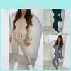 Stylish Women's Ladies Fine Ribbed Frill Peplum Button Loungewear Suit Tracksuit Set For Cozy Comfort