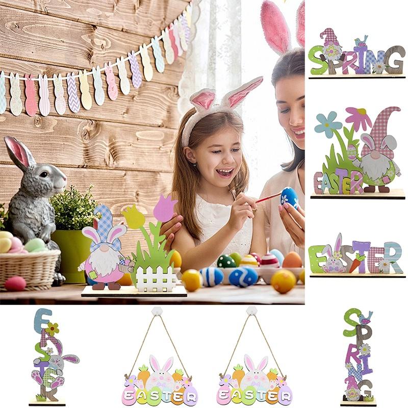 Easter Wooden Table Centerpiece Sign With Gnome Rabbit Decorations