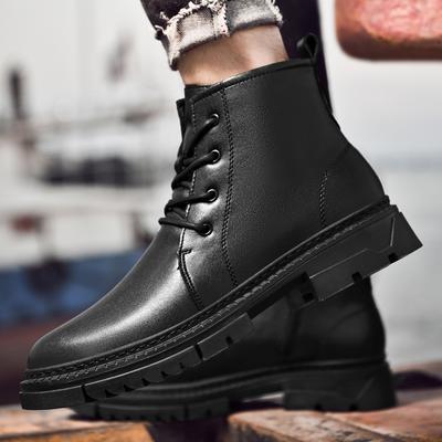 Genuine Leather Men's High Top Shoes Lace-Up Men Winter Plush Snow Boots Comfortable Sneakers New Arrival Male Motorcycle Boots