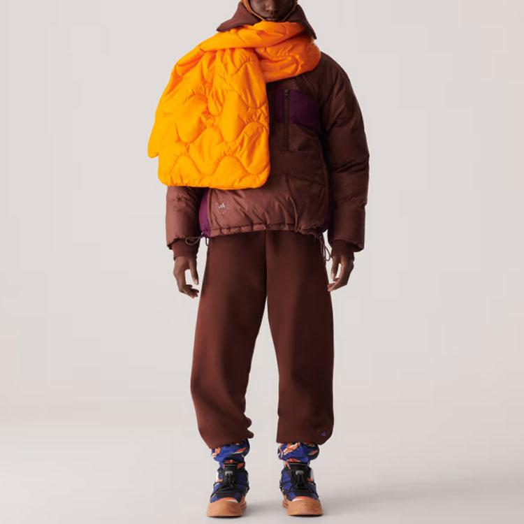 Adidas X Stella McCartney Padded Winter Pull On Letter Logo Print Color Block Long Sleeve Jacket Women Jacket Red Brown IB5106