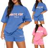 Ladies Casual Loose Letter Printed T Shirt Shorts Set