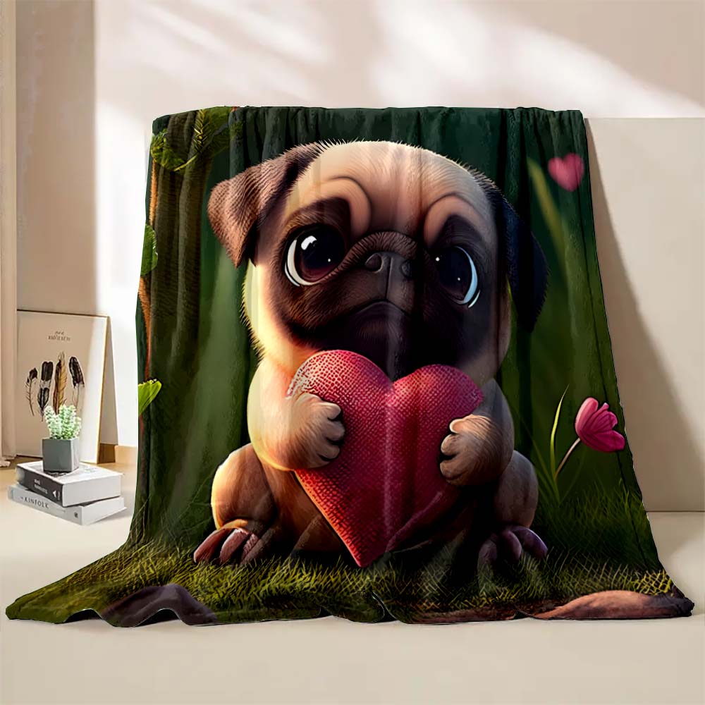 6 Sizes Cute Dog Pug Printed Blanket Warm Soft and Comfortable Home Travel Camping Blanket Sofa Bedding Cover Blanket Child Gift