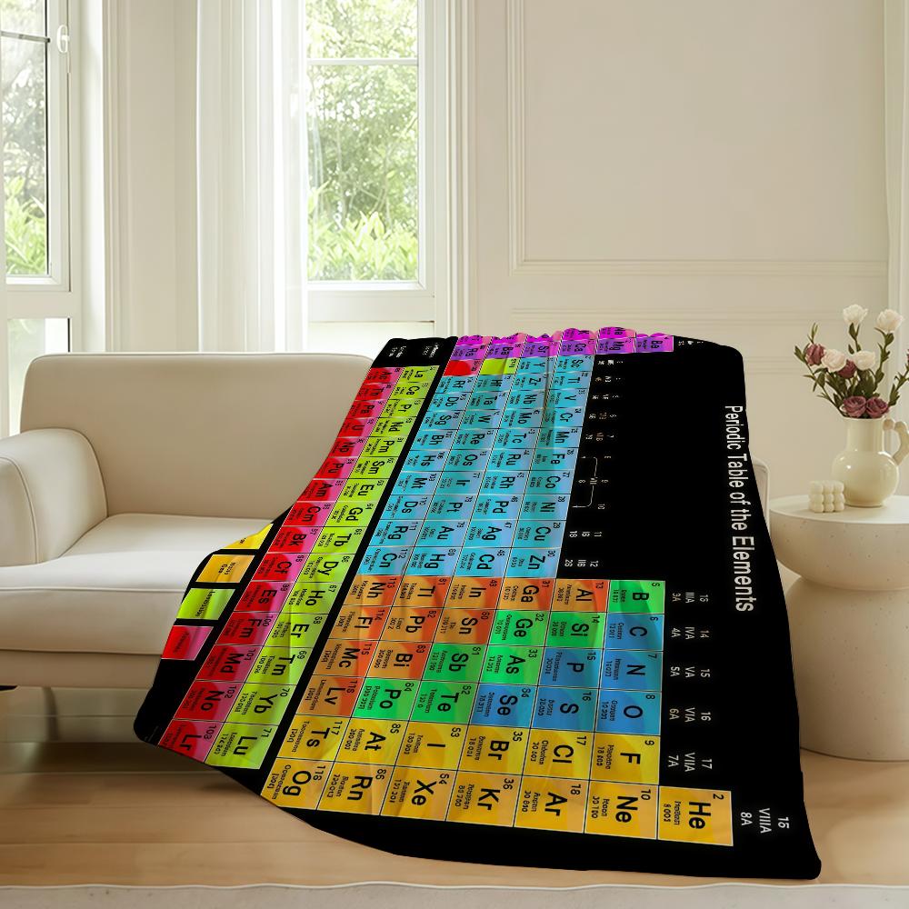 Koc z Układem Okresowym Pierwiastków na Sofę Biuro Łóżko Samolot Podróż Sen Czytanie Relaks Kemping Miękki i Ciepły