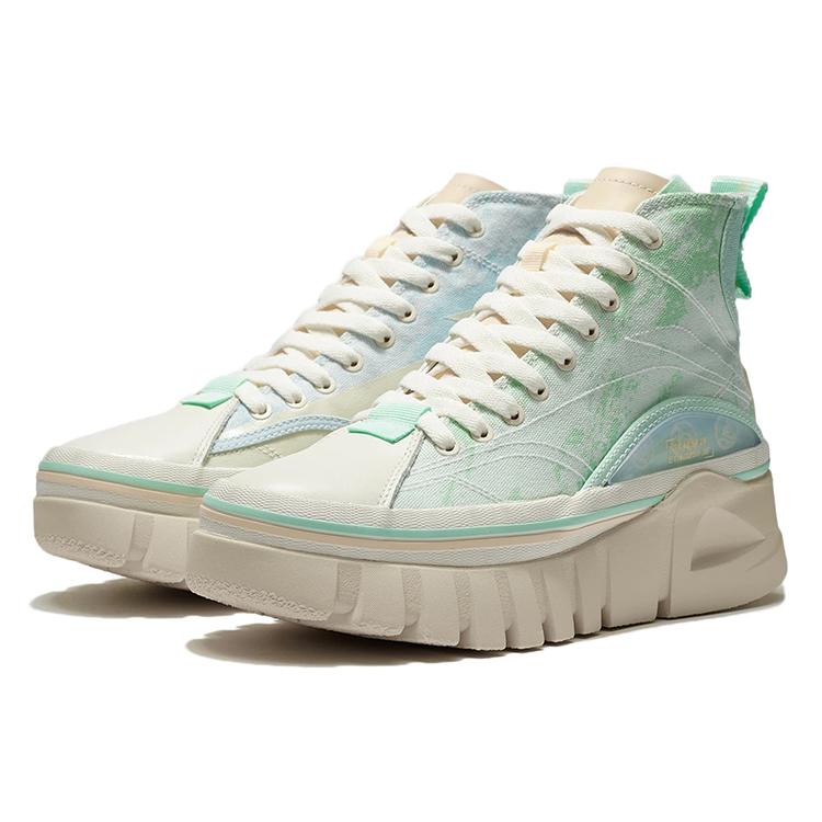 Li Ning Textile, Split Cow Leather Slip Resistant Abrasion Resistant High top Casual Shoes Women's Radiant Blue AZGS004-1