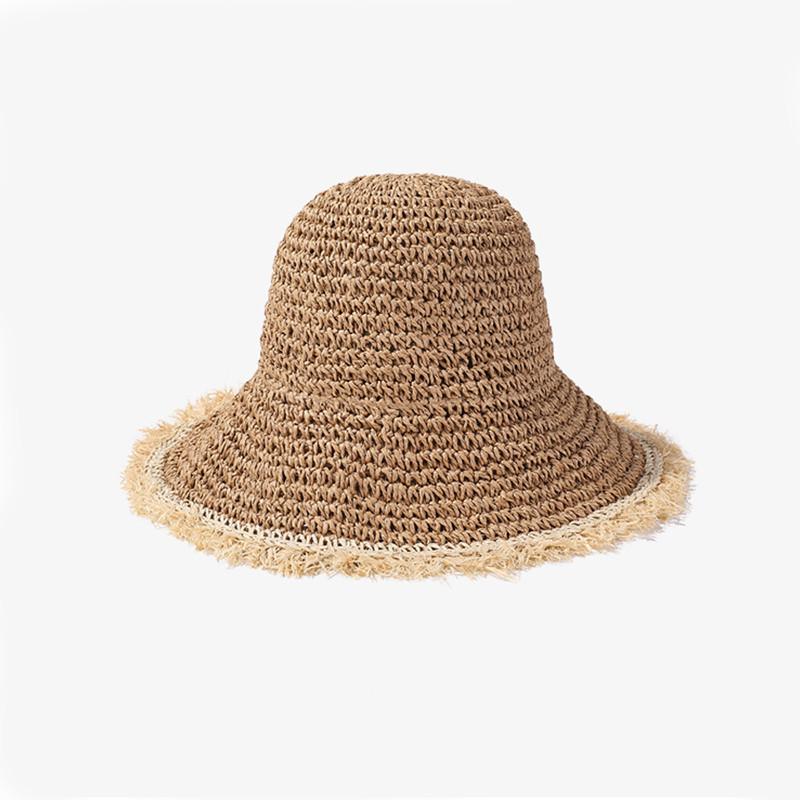 Japanese Style Straw Sun Hat With Irregular Brim For Women Handmade Breathable Beach Hat