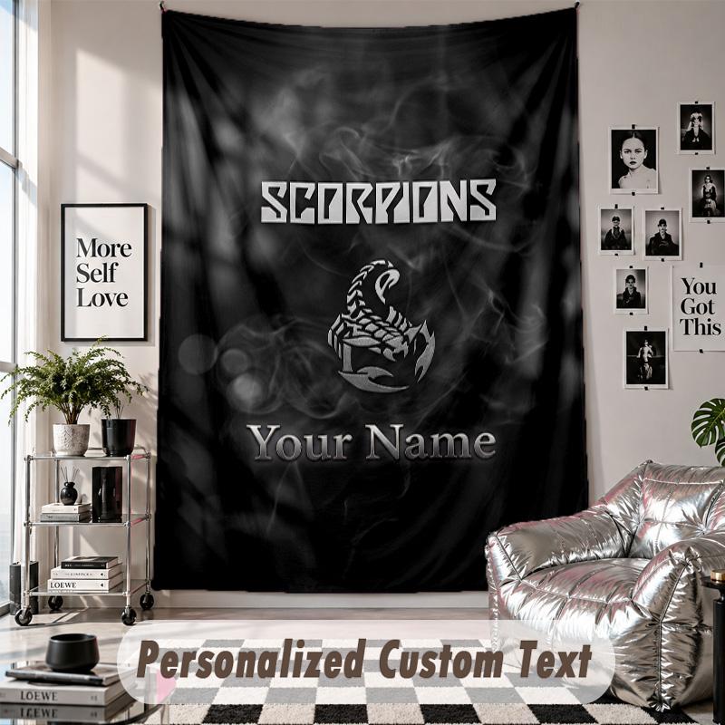Wall Hanging Tapestry With Custom Name & Text, Scorpions Decorative Tapestry For Bedroom