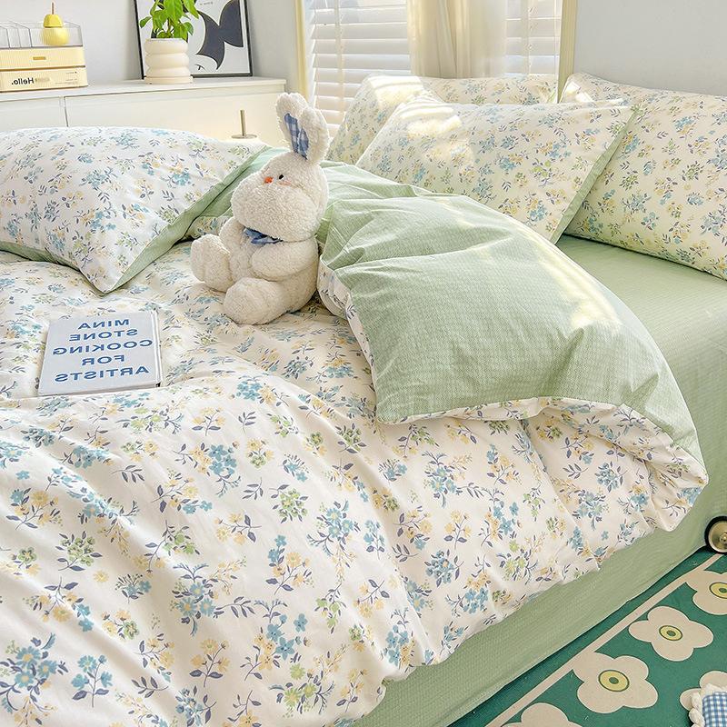 Pure Cotton Printed Four-piece Set, Pure Cotton Bed Sheet, Quilt Cover, Small Fresh Three-piece Set, Bed Home Thickened Quilt Cover