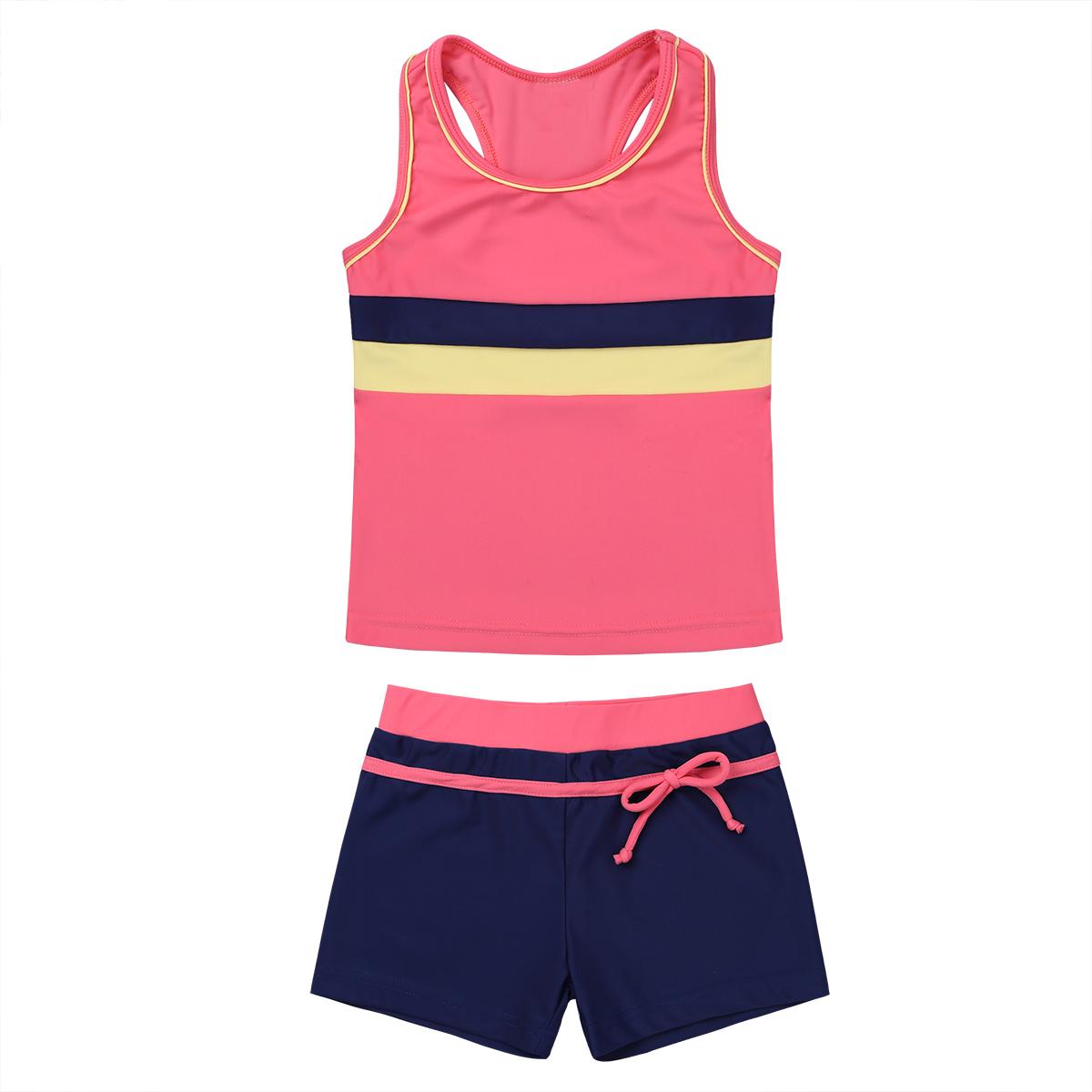 IEFiEL Meisjes Kinderen Tweedelige Badmode Badpak Bikini Badpak Tankini Sport Vest Tops Broeken Shorts 7-8 Years watermeloen rode kleur