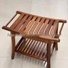 Two-Tier Waterproof Teak Bathroom Stool - Non-Slip Wooden Bench for Shower & Shoe Changing