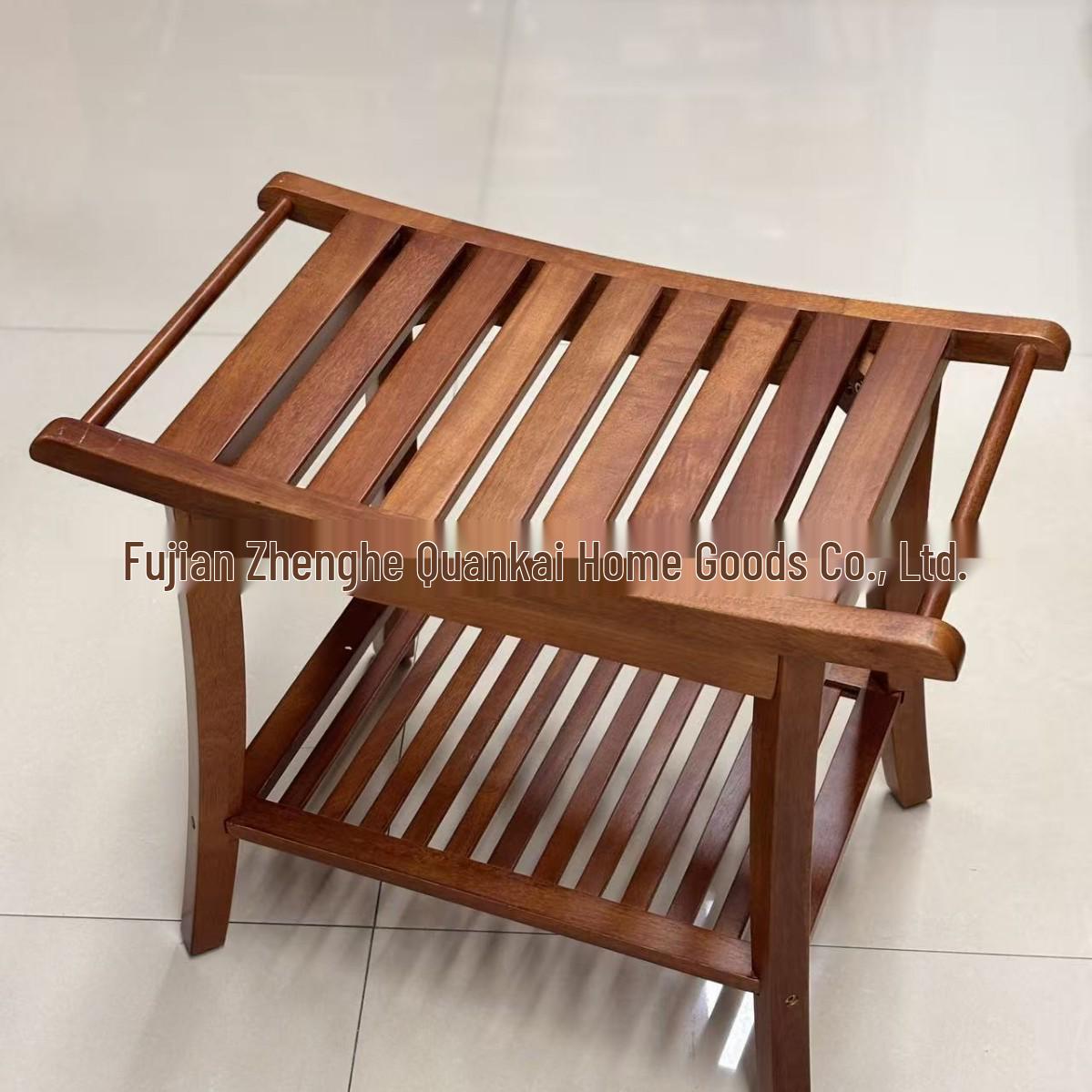 

Two-Tier Waterproof Teak Bathroom Stool - Non-Slip Wooden Bench for Shower & Shoe Changing