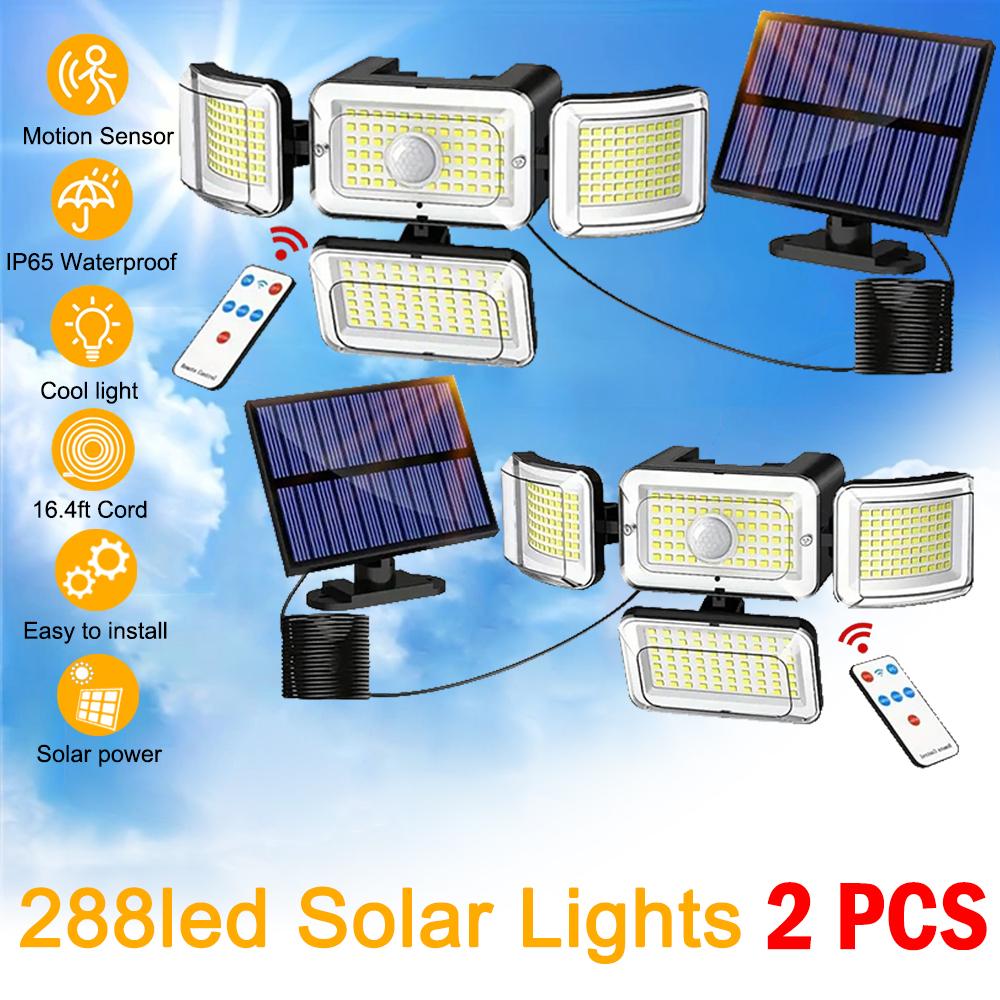 1/2/4PC Solar Outdoor Lights with 288LED Motion Sensor Lights 4 Modes Waterproof 4 Head Solar Security Wall Lamp for Yard Garden
